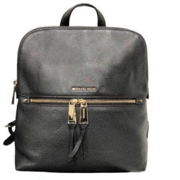 Michael Kors Unisex Medium Rhea
Black Pebbled Leather Slim Backpack w/COA - Picture 1 of 7